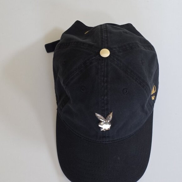 Playboy Lids Black Strapback Hat Cap Cotton Embroidery Metal Bunny Adjustable - Picture 15 of 15